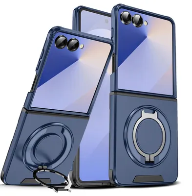 Produktbild von Handyhülle für Samsung Galaxy Z Flip7 Dual-Layer Stoßfest Militär Hülle mit Magnetisch Ring Ständer Blau