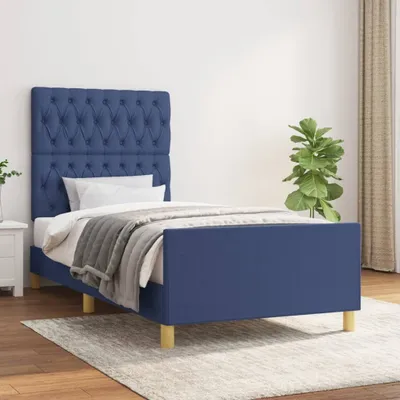 Produktbild von The Living Store Bettgestell mit Kopfteil Blau 90x200 cm Stoff
