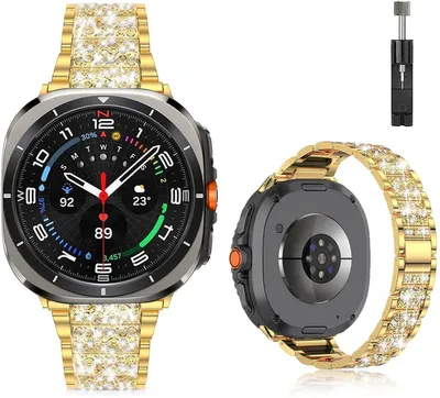 Produktbild von Stravo Luxe Strass Edelstahl-Armband für Samsung Galaxy Watch Ultra / Ultra 2025 – Elegantes Metallarmband, verstellbar mit Kürzungsset – Gold