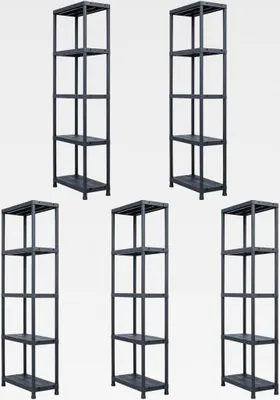 Produktbild von Lagerregale 5 Stück Schwarz 125 kg 60 x 30 x 180 cm Kunststoff Lagerregal für Garage, Abstellraum, Kellerregal