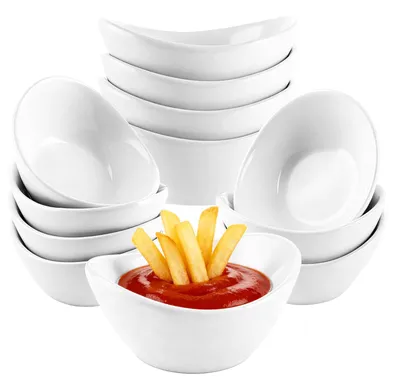 12er-Set Keramik-Dip-Schälchen, weiß, 8,5 cm, 50 ml