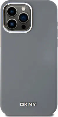 Produktbild von DKNY iPhone 15 Pro Max Grau Liquid Silicone Small Metal Logo MagSafe Schutzhülle