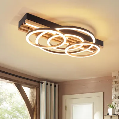 LED-Plafondlamp 50 cm, Holz/Schwarz, dimmbar, 60 W
