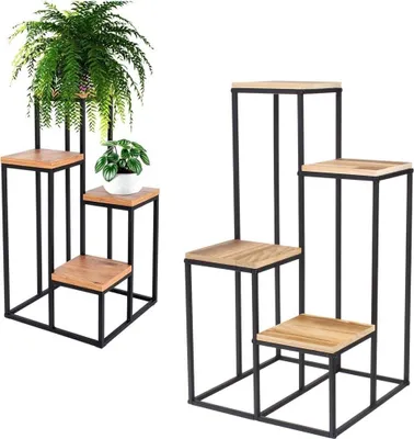 Zdjęcie produktu dla Stojak na kwiaty i rośliny Metalowy regał stojący 4 półki Loft 67 cm
