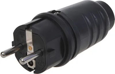 Produktbild von Flachstecker mit Gradem Ausgangskabel  220-250V Schuko-Stecker Gummistecker Schutzkontaktstecker mit Stecker P44 Schwarz