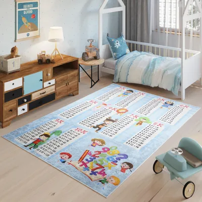 Produktbild von Tapiso Teppich EMMA Modern Kinderzimmer Blau Schlafzimmer 80 x 150 cm