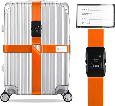 Produktbild von Verstellbarer Koffergurt mit TSA Schloss, Orange, 1 Stück, für Reisekoffer