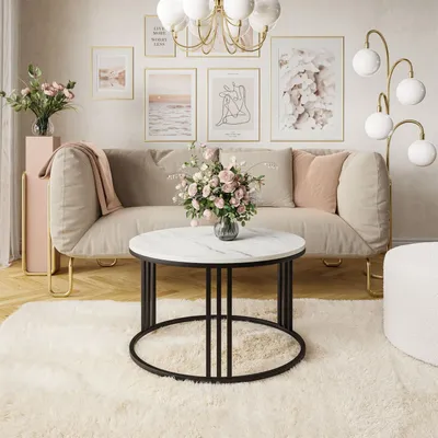 Produktbild von Runder Couchtisch LORI LEVANTO Schwarz / marmor levanto