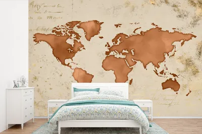 Produktbild von Weltkarten-Wandtapete - Papyrus - Kupfer - Breite 525 cm x Höhe 350 cm