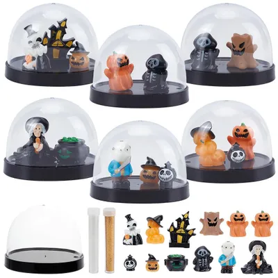 Halloween Schneekugeln Bastelset, 6 Stück, mit 13 Figuren & Glitzer
