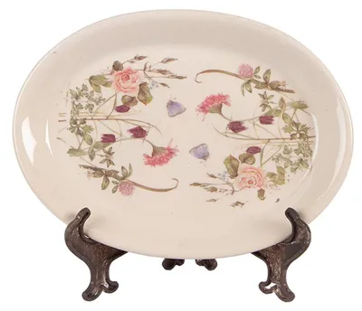 Produktbild von Clayre & Eef Unterteller 25x18x2 cm Beige Rosa Keramik Blumen