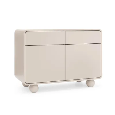 Produktbild von BETTSO Elegante Kommode ALVION 108 cm – Minimalistische Kommode mit Push-to-Open-System und kugelförmigen Beinen in Kaschmir