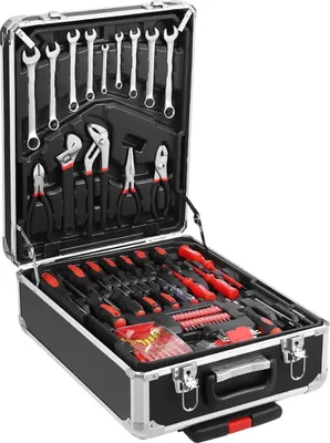 Image de Coffret à outils 800 pièces - Kit d'outils - Valise à roulettes en aluminium - Jeu de clés à douille et outils à main - Acier au carbone - Or