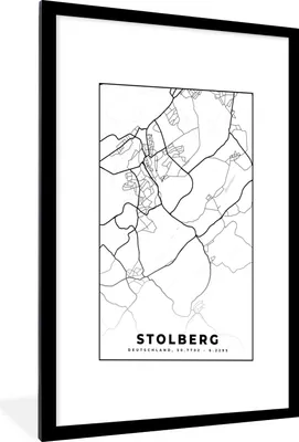Produktbild von MuchoWow® Gerahmtes Poster Stolberg - Karte - Stadtplan 60x90 cm - Poster mit Schwarzem Bilderrahmen Wandposter Rahmen Foto Bilder - Dekoration - Wandposter Wohnzimmer - Hochwertig