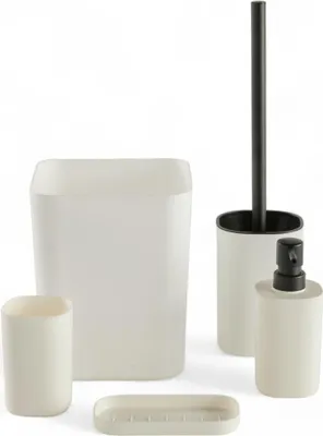 Immagine prodotto di set di accessori da bagno 5 pezzi - OGGI - UTILITY - Distributore di sapone, portaspazzolino, portasapone, scopino, cestino - bianco