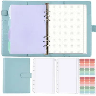 Produktbild von Notizbuch A5 Ringbuch Nachfüllbar 135 Blätter mit Bindertaschen & Trennblättern Blau