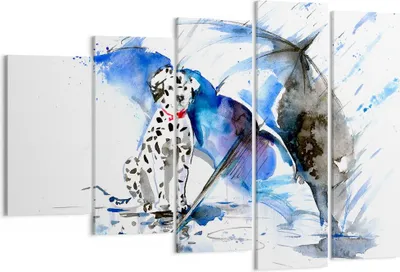 Produktbild von Bild auf Leinwand - Leinwandbild - Hund Regenschirm Regen Wetter - 150x100cm - Wand Bild - Wanddeko - Leinwanddruck - Bilder - Kunstdruck - Leinwand bilder - Wandkunst - EG150x100-3044