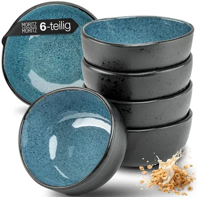 Müslischalen-Set 6er, Steingut, Blau, 500 ml, Farbverlauf, spülmaschinengeeignet