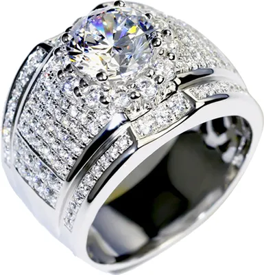 Produktbild von Männer Mode Strass Silber Überzogene Hochzeit Verlobung Finger Ring Schmuck-Silber,US 12
