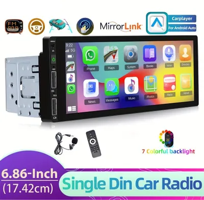 Image de Autoradio multimédia - Autoradio - Lecteur 1DIN - Lecteur pour tableau de bord - Autoradio - Écran HD de 6,86 pouces