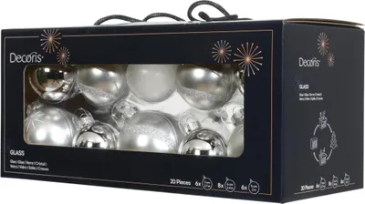 Produktbild von Decoris Weihnachtskugeln aus Glas Ø 5, 6, 7 cm silber 20 Stück
