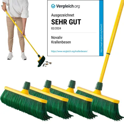 Produktbild von Novaliv Krallenbesen Set 30 cm Kunststoff mit Teleskopstiel gebogenen Borsten Gartenbesen Straßenbesen Kehrbesen Laubbesen (4, 30 cm Besen mit Stiel)