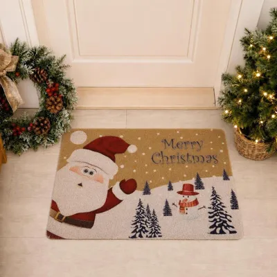Obrázek produktu pro Vánoční rohožka, protiskluzová, zachycující nečistoty, motiv Santa Claus a Sněhulák, rozměry 43 x 75 cm