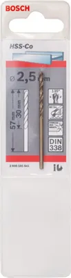 Immagine prodotto di Punta per metallo HSS-Co, DIN 338, 2,5 x 30 x 57 mm, confezione da 1 pz