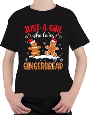 Produktbild von Just A Girl Who Loves Gingerbread Weihnachten Lebkuchen Uni Kinder T-Shirt, Schwarz, 116