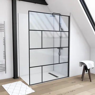 Produktbild von Parawan prysznicowy MARWELL w nowoczesnym stylu 140 x 195 cm - przegroda szklana z profilem ?ciennym w kolorze czarnym matowym - z hartowanym szk?em bezpiecznym