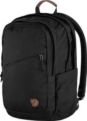 A black Fjällräven backpack is shown against a white background.