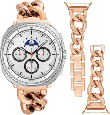 Produktbild von Stravo Metallgliederarmband – für Samsung Galaxy Watch 9 8 (40/44mm) & 8 Classic 46mm – Denim-Stil, verstellbar und robust – Roségold