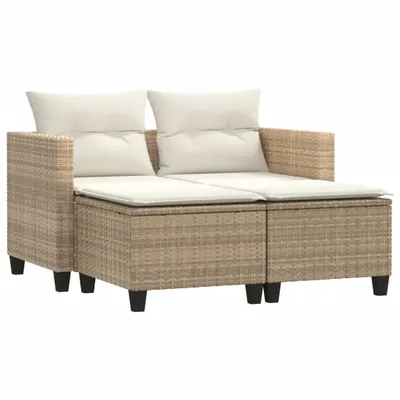 Produktbild von Gartensofa 2-Sitzer mit Hockern Beige Poly Rattan