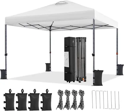 Produktbild von Faltpavillon Pavillon Wasserdicht Stabil, Höhenverstellbar Faltbar Pop-Up Faltzelt, UV-Schutz 50+ Campingpavillon Partyzelt inkl.Tasche & 4 Sandsäcke für Garten Camping, Weiß