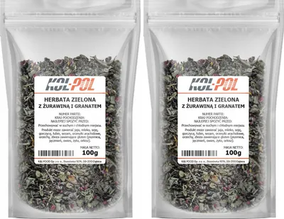 Zdjęcie produktu dla HERBATA ZIELONA ŻURAWINA GRANAT 200g Owocowa Liściasta naturalna Kol-Pol