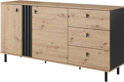 Produktbild von Kommode MADIS D Sideboard mit 2 türen mit 3 Schubladen eiche artisan / anthrazit