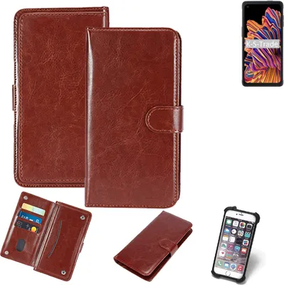 Produktbild von K-S-Trade 360° Hülle kompatibel mit Samsung Galaxy XCover Pro braun Kunstleder Case BookCase WalletCase Kunstlederederhülle Handyhülle,