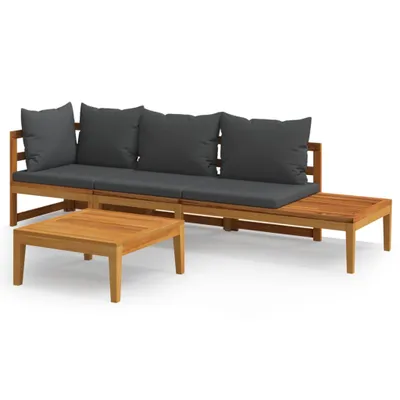 Produktbild von vidaXL 3-tlg. Garten-Lounge-Set mit Dunkelgrauen Kissen Massivholz Akazie