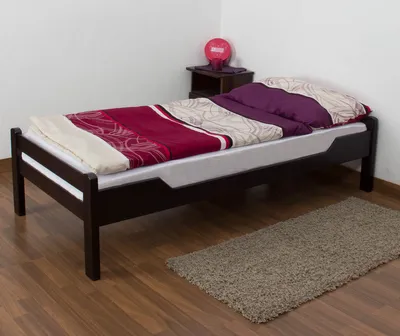 Produktbild von Einzelbett "Easy Premium Line" K1/1n, Buche Vollholz massiv Schokobraun - Maße: 90 x 190 cm