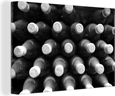Produktbild von OneMillionCanvasses® - Leinwandbilder - 140x90 cm, Weinflaschen im Keller - schwarz und weiß, Wandbilder Kunstdruck Wanddekoration