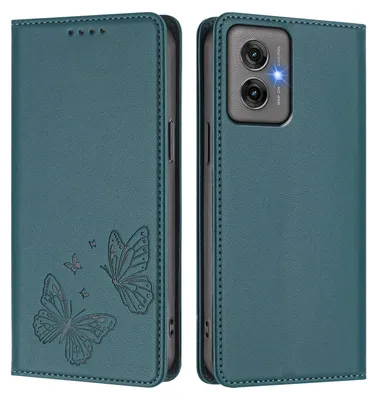Produktbild von Lederhülle für Motorola Moto G55, Schmetterling Prägung Leder Brieftasche Schutzhülle mit Ständer Grün