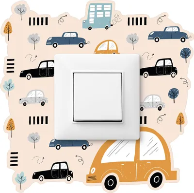 Produktbild von Muralo Lichtschalter-Aufkleber AUTOS im skandinavischen Stil 20x20cm Sticker für Kinderzimmer
