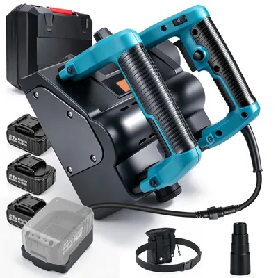 Image de Fraiseuse à main sans fil, 1600W, sans balais, 3 batteries de 4,0Ah, plage de réglage de 0 à 4 mm, 6 vitesses, largeur de coupe de 120 mm + fraise latérale de 30 mm. Idéale pour le béton, le plâtre, la rénovation