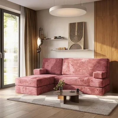Produktbild von Masseno Ecksofa NOTIA mit Schlaffunktion, Modulares Schlafsofa aus Schaumstoff, Klappbares Bodensofa - Rosa, TILIA 62