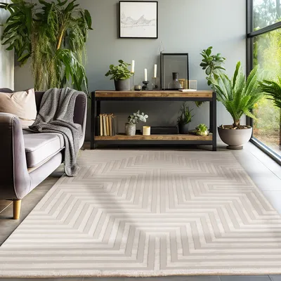 Produktbild von Teppich Wohnzimmer Schlafzimmer Läufer Flur Flauschig Boho Teppich 3D Design Skandinavischer Stil Weich Größe: 120x170 cm Farbe : Beige-1