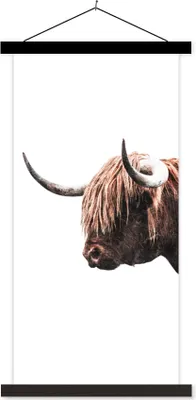 Produktbild von MuchoWow® Textilposter Schottisches Hochlandrind - Hoorn - Porträt 90x180 cm mit schwarzem Rahmen - Dekoration Wohnzimmer
