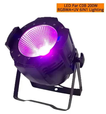 Zdjęcie produktu dla LED PAR COB - Reflektor sceniczny - 200W - RGBWA-UV (mieszanie 6 kolorów) - Sterowanie DMX512 - 100-240V - Wtyczka EU - Do użytku na scenie i przez DJ-ów