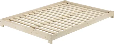 Produktbild von Niederflurbett Doppelbett 140x200 Fichte massiv unbehandelt mit wählbarem Zubehör V-60.85N-14Rollrost inkl.