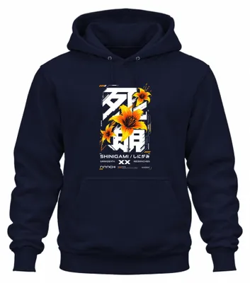 Immagine prodotto di Felpa con cappuccio a tema "Shinigami Japan Lilien Cyberpunk", stile futuristico anni 2000, colore blu navy, taglia 3XL
