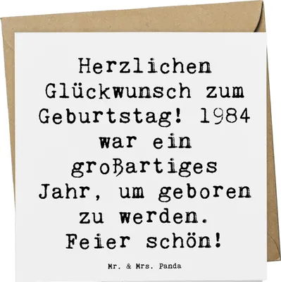 Produktbild von Mr. & Mrs. Panda Glückwunschkarte Spruch 1984 Geburtstag - Weiß - Geschenk, feiern, Happy Birthday, Geburtstagsgeschenk, doppelkarte, Erinnerungen, Klappkarte, faltkarte